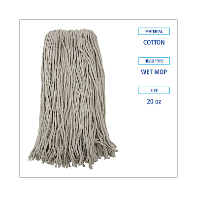 Boardwalk Premium Cut-End Wet Mop Heads, Cotton, 20oz, White, 12/Carton (BWK220CCT)