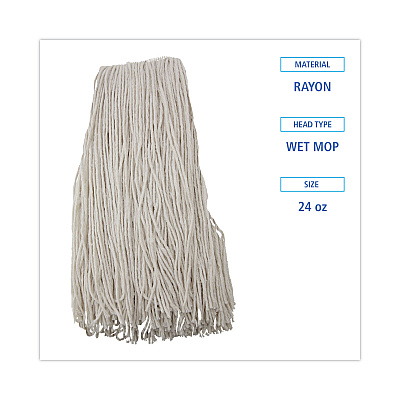Boardwalk Premium Cut-End Wet Mop Heads, Rayon, 24oz, White, 12/Carton (BWK224RCT)