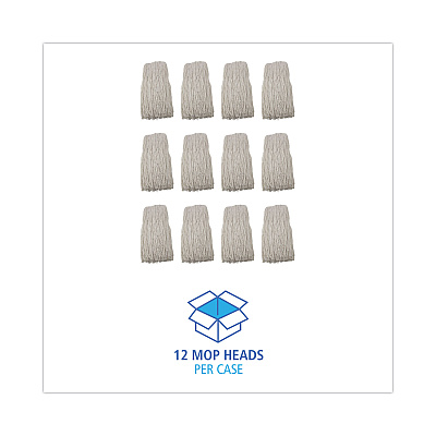 Boardwalk Premium Cut-End Wet Mop Heads, Rayon, 24oz, White, 12/Carton (BWK224RCT)
