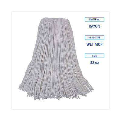 Boardwalk Mop Head, Premium Standard Head, Rayon Fiber, 32oz, White, 12/Carton (BWK232R)