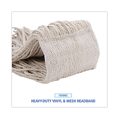 Boardwalk Mop Head, Premium Saddleback Head, Cotton Fiber, 24 oz, White, 12/Carton (BWK324C)