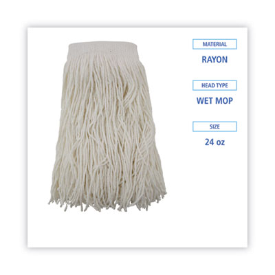 Boardwalk Mop Head, Premium Saddleback Head, Rayon Fiber, 24-Oz., White, 12/Carton (BWK324R)
