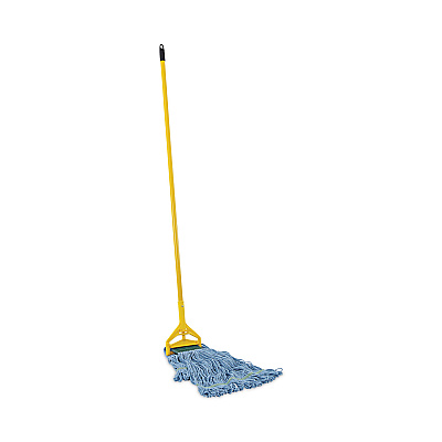 Boardwalk Looped End Mop Kit, Medium Blue Cotton/Rayon/Synthetic Head, 60" Yellow Metal/Polypropylene Handle (BWK400MBC)