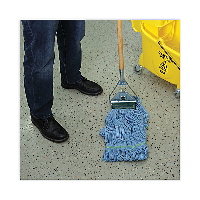 Boardwalk Looped End Mop Kit, Medium Blue Cotton/Rayon/Synthetic Head, 60" Yellow Metal/Polypropylene Handle (BWK400MBC)