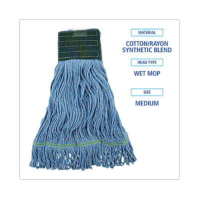 Boardwalk Mop Head, Premium Standard Head, Cotton/Rayon Fiber, Medium, Blue, 12/Carton (BWK402BL)