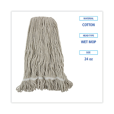 Boardwalk Pro Loop Web/Tailband Wet Mop Head, Cotton, 24oz, White, 12/Carton (BWK424CCT)