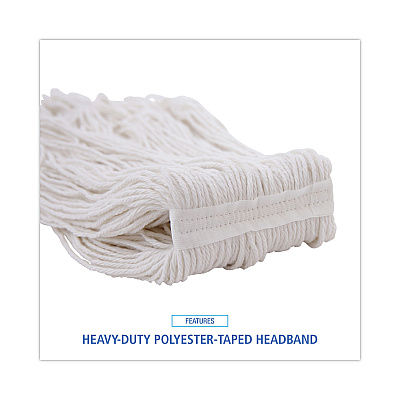 Boardwalk Pro Loop Web/Tailband Wet Mop Head, Rayon, 24oz, White, 12/Carton (BWK424RCT)
