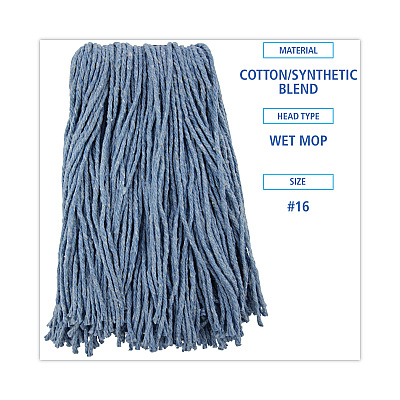 Boardwalk Mop Head, Standard Head, Cotton/Synthetic Fiber, Cut-End, #16., Blue (BWK2016B)