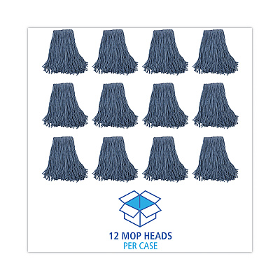 Boardwalk Mop Head, Standard Head, Cotton/Synthetic Fiber, Cut-End, #20, Blue, 12/Carton (BWK2020B)