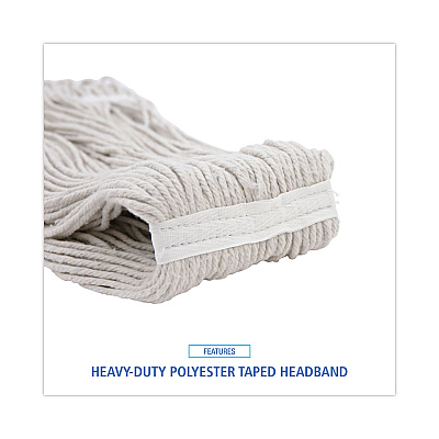 Boardwalk Pro Loop Web/Tailband Wet Mop Head, Cotton, 12/Carton (BWK4024CCT)