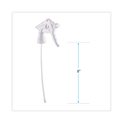 Boardwalk Trigger Sprayer 250, 8" Tube, Fits 16-24 oz Bottles, White, 24/Carton (BWK58108)