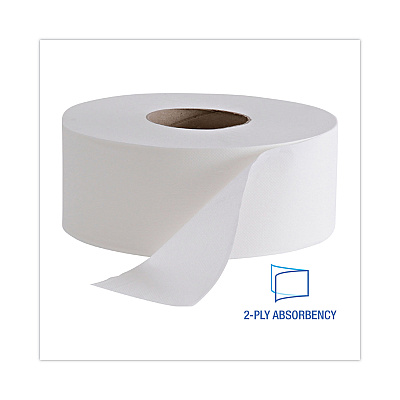 Boardwalk Jumbo Roll Bathroom Tissue, Septic Safe, 2-Ply, White, 3.4" x 1,000 ft, 12 Rolls/Carton (BWK410323)