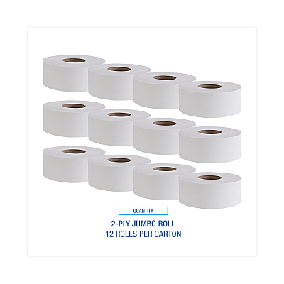 Boardwalk Jumbo Roll Bathroom Tissue, Septic Safe, 2-Ply, White, 3.4" x 1,000 ft, 12 Rolls/Carton (BWK410323)