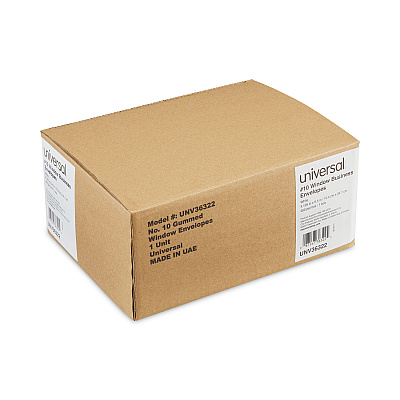 Universal Open-Side Business Envelope, 1 Window, #10, Commercial Flap, Gummed Closure, 4.13 x 9.5, White, 250/Box (UNV36322)