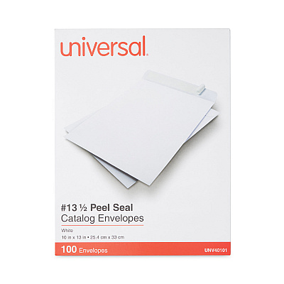 Universal Peel Seal Strip Catalog Envelope, #13 1/2, Square Flap, Self-Adhesive Closure, 10 x 13, White, 100/Box (UNV40101)