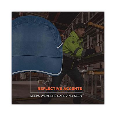 ergodyne Skullerz 8965 Lightweight Bump Cap Hat with LED Lighting, Long Brim, Navy (EGO23339)