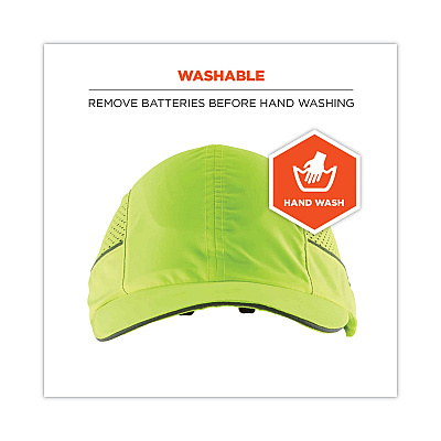 ergodyne Skullerz 8960 Bump Cap with LED Lighting, Long Brim, Lime Green (EGO23379)