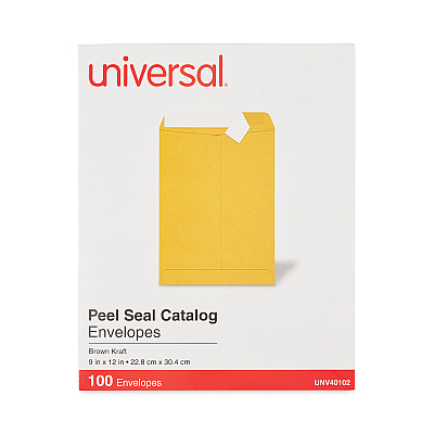 Universal Peel Seal Strip Catalog Envelope, #10 1/2, Square Flap, Self-Adhesive Closure, 9 x 12, Natural Kraft, 100/Box (UNV40102)
