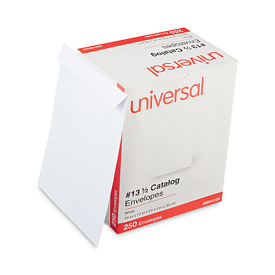 Universal Catalog Envelope, 24 lb Bond Weight Paper, #13 1/2, Square Flap, Gummed Closure, 10 x 13, White, 250/Box (UNV45104)