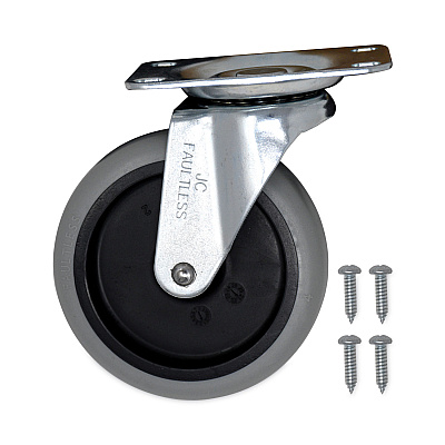 Rubbermaid Commercial Non-Marking Plate Casters, Swivel Mount Plate, 4" Wheel, Black/Gray/Silver (SGSFG1011L20000)