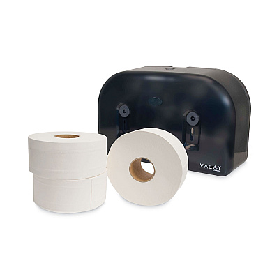 Morcon Tissue Valay Plastic Mini Jumbo Bath Tissue Dispenser, Two Rolls, 9.75 x 15.87 x 5.25, Black (MORVT1003)