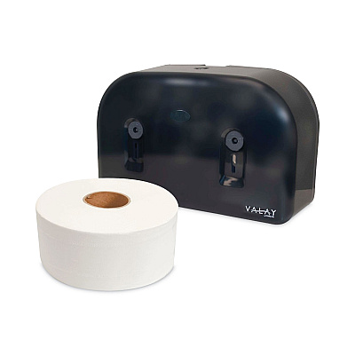 Morcon Tissue Valay Plastic Mini Jumbo Bath Tissue Dispenser, Two Rolls, 9.75 x 15.87 x 5.25, Black (MORVT1003)