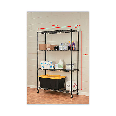 Alera NSF Certified 4-Shelf Wire Shelving Kit with Casters, 48w x 18d x 72h, Black (ALESW604818BL)