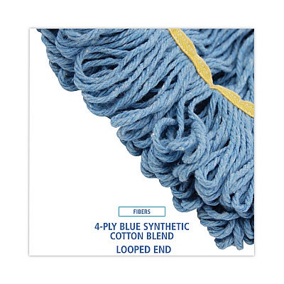 Boardwalk Super Loop Wet Mop Head, Cotton/Synthetic Fiber, 5" Headband, Small Size, Blue, 12/Carton (BWK501BL)