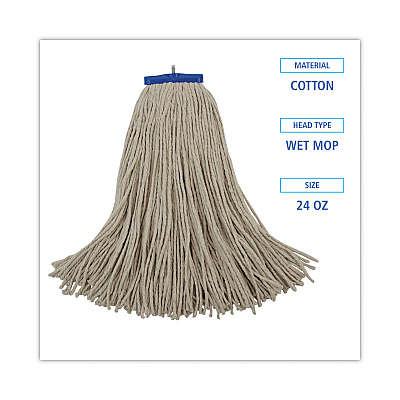 Boardwalk Cut-End Lie-Flat Wet Mop Head, Cotton, 24oz, White (BWK724CEA)