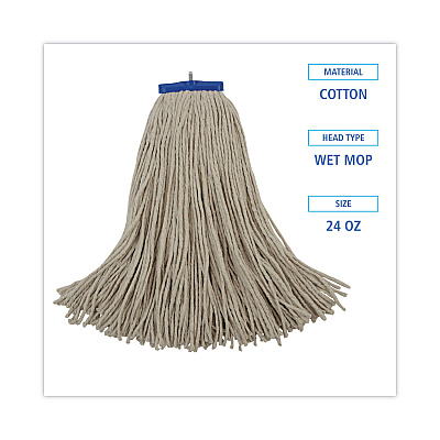 Boardwalk Cut-End Lie-Flat Wet Mop Head, Cotton, 24oz, White, 12/Carton (BWK724CCT)
