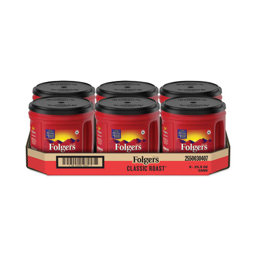 Folgers Coffee, Classic Roast, Ground, 25.9 oz Canister, 6/Carton (20421CT)