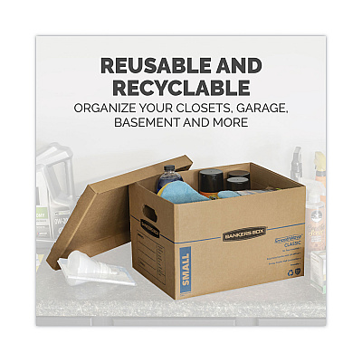 Bankers Box SmoothMove Classic Moving/Storage Boxes, Half Slotted Container (HSC), Medium, 15" x 18" x 14", Brown/Blue, 8/Carton (FEL7717201)