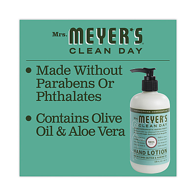 Mrs. Meyer's Clean Day Hand Lotion, 12 oz Pump Bottle, Basil (SJN686591)