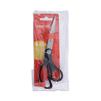 Universal Stainless Steel Office Scissors, 8.5" Long, 3.75" Cut Length, Offset Black Handle (UNV92010)