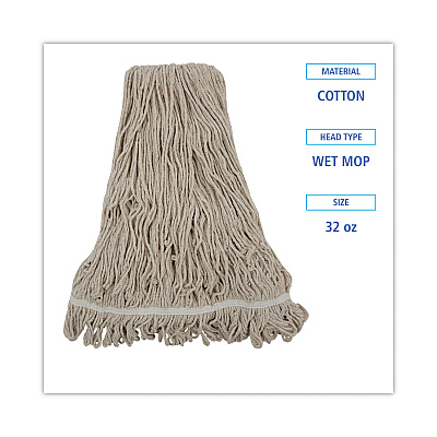 Boardwalk Mop Head, Pro Loop Web/Tailband, Premium Standard Head, Cotton, 32-Oz., White (BWK432C)