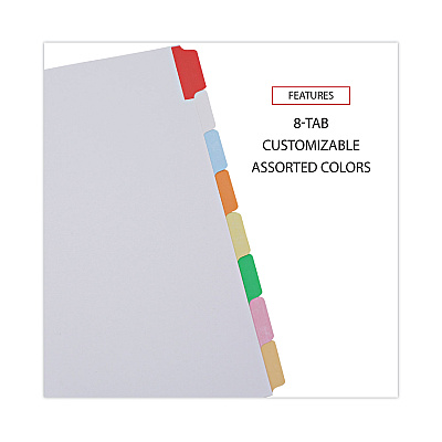 Universal Deluxe Write-On/Erasable Tab Index, 8-Tab, 11 x 8.5, White, Assorted Tabs, 1 Set (UNV20819)