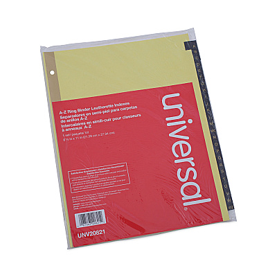 Universal Deluxe Preprinted Simulated Leather Tab Dividers with Gold Printing, 25-Tab, A to Z, 11 x 8.5, Buff, 1 Set (UNV20821)
