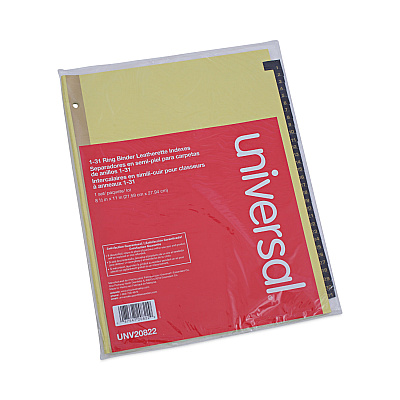 Universal Deluxe Preprinted Simulated Leather Tab Dividers with Gold Printing, 31-Tab, 1 to 31, 11 x 8.5, Buff, 1 Set (UNV20822)