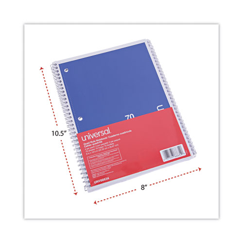 Universal Wirebound Notebook, 1-Subject, Quadrille Rule (4 sq/in), Assorted Cover Colors, (70) 10.5 x 8 Sheets, 4/Pack (66634)