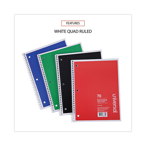 Universal Wirebound Notebook, 1-Subject, Quadrille Rule (4 sq/in), Assorted Cover Colors, (70) 10.5 x 8 Sheets, 4/Pack (66634)