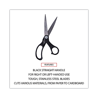 Universal Stainless Steel Office Scissors, 8.5" Long, 3.75" Cut Length, Offset Black Handle (UNV92010)
