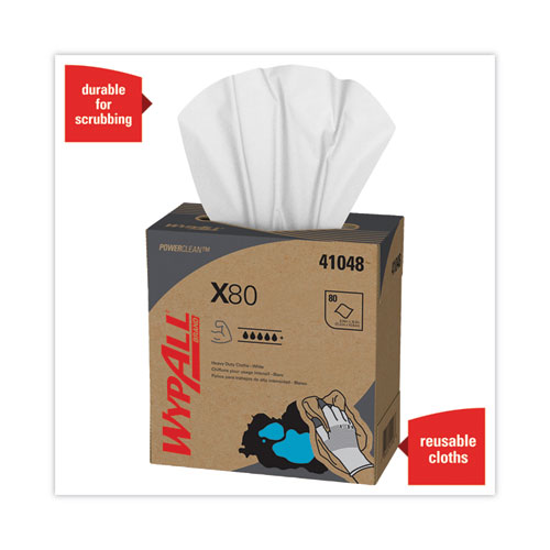 WypAll X80 Cloths, HYDROKNIT, POP-UP Box, 8.34 x 16.8, White, 80/Box, 5 Boxes/Carton (41048)