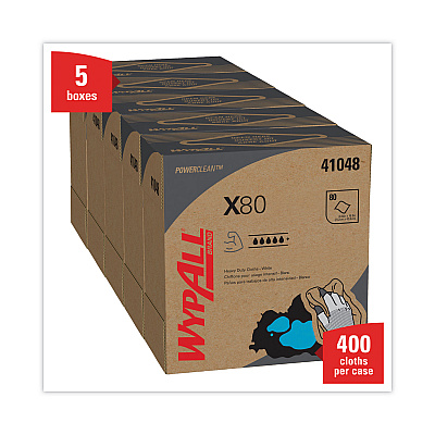 WypAll X80 Cloths, HYDROKNIT, POP-UP Box, 8.34 x 16.8, White, 80/Box, 5 Boxes/Carton (KCC41048)