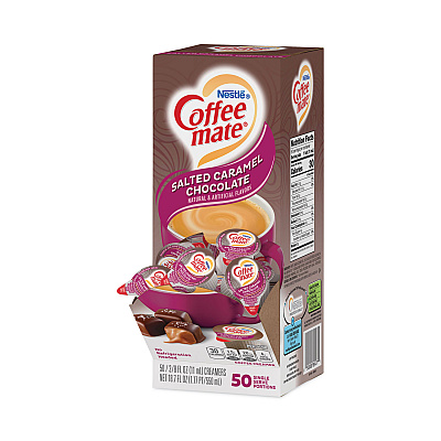 Coffee-mate Liquid Coffee Creamer, Salted Caramel Chocolate, 0.38 oz Mini Cups, 50/Box, 4 Boxes/Carton, 200 Total/Carton (NES77197CT)
