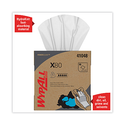 WypAll X80 Cloths, HYDROKNIT, POP-UP Box, 8.34 x 16.8, White, 80/Box, 5 Boxes/Carton (KCC41048)