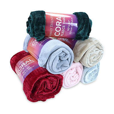 Fe Coral Fleece Throw 50x60 Assorted, Case Of 12 (FLEECE-CORAL50X60-CS)
