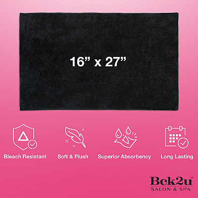 Bck2u Coral Fleece Salon Towel 16x27 Black, Case Of 60 (M915117BK-CS)