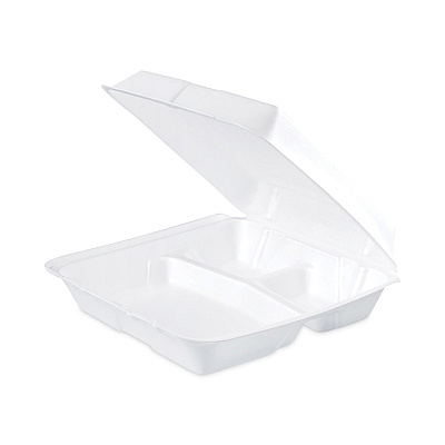 Dart Insulated Foam Hinged Lid Containers, 3-Compartment, 9.3 x 9.5 x 3, White, 200/Pack, 2 Packs/Carton (DCC95HT3)
