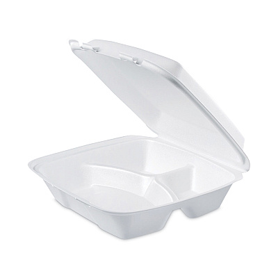 Dart Insulated Foam Hinged Lid Containers, 3-Compartment, 9 x 9.4 x 3, White, 200/Pack, 2 Packs/Carton (DCC90HT3)