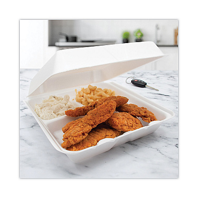 Dart Insulated Foam Hinged Lid Containers, 3-Compartment, 9.3 x 9.5 x 3, White, 200/Pack, 2 Packs/Carton (DCC95HT3)
